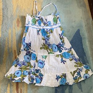 Free People White Dress with Blue and Green Floral Design